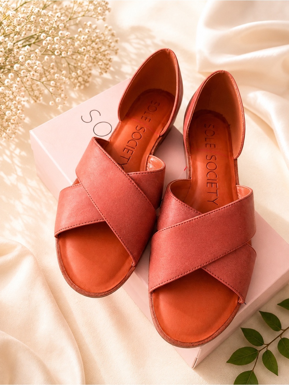 Sole Society Coral Cross-Strap Slide Sandals